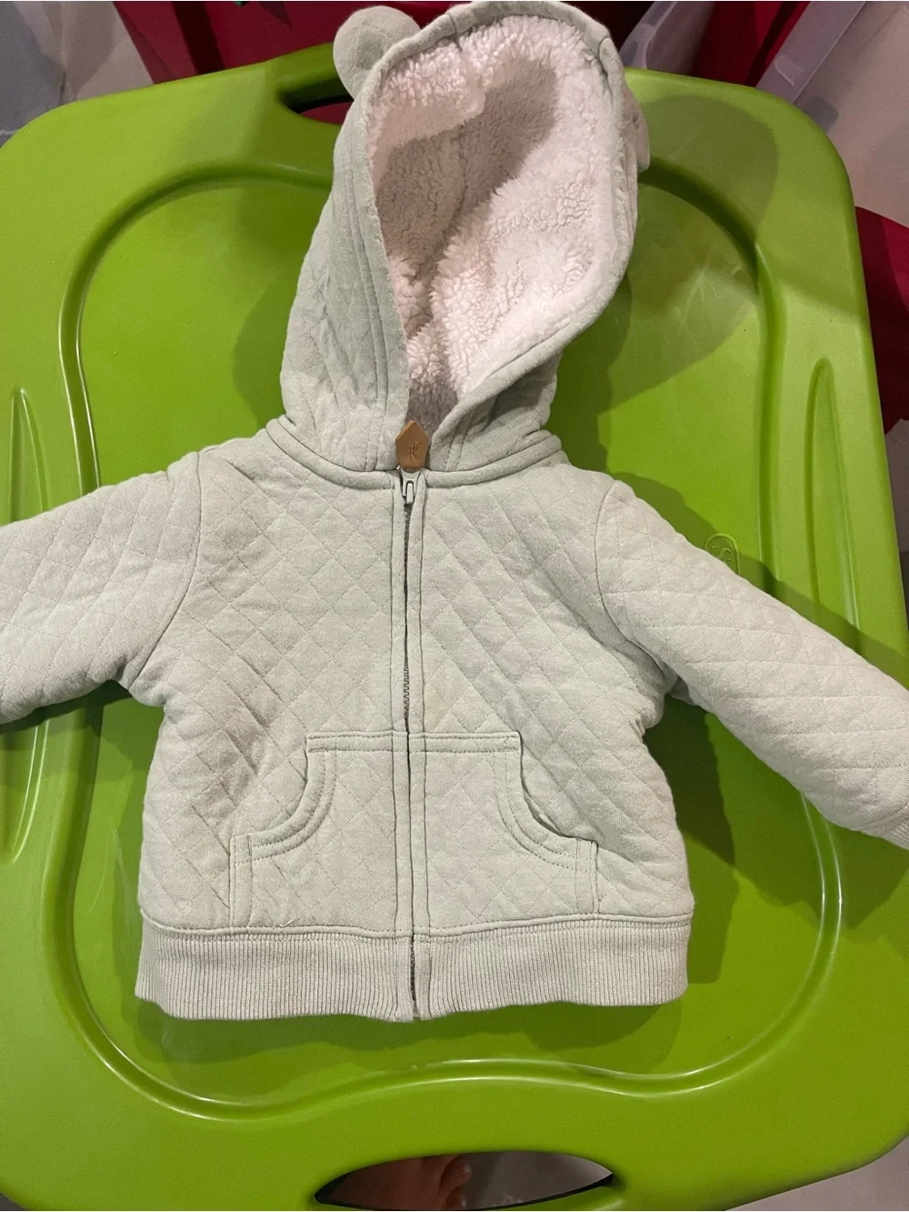 Carter's Quilted Hooded Jacket in Light Mint with Sherpa Lining